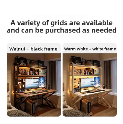 Gaming Desk with Bookshelf and Pegboard Computer Desk with Storage Shelf Home Office Study Desk for Bedroom Small Space