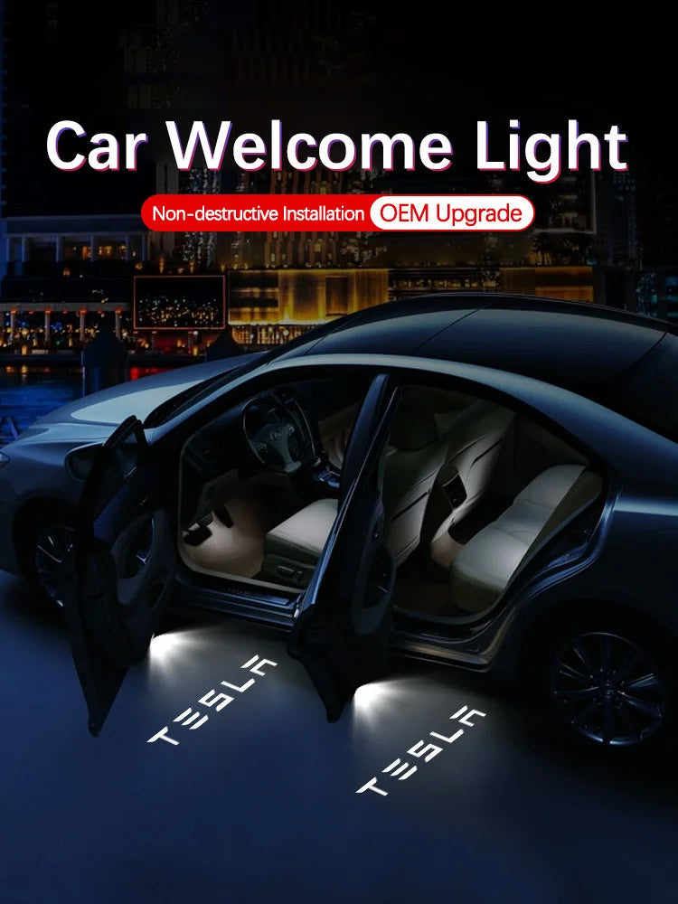 Tesla 2pcs Car HD Projector Lamp LED Door Welcome Light For Tesla Model S Model Y Model 3 Model X