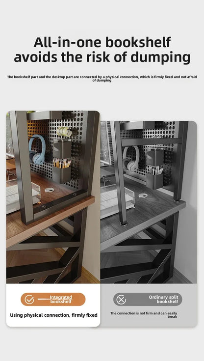 Gaming Desk with Bookshelf and Pegboard Computer Desk with Storage Shelf Home Office Study Desk for Bedroom Small Space