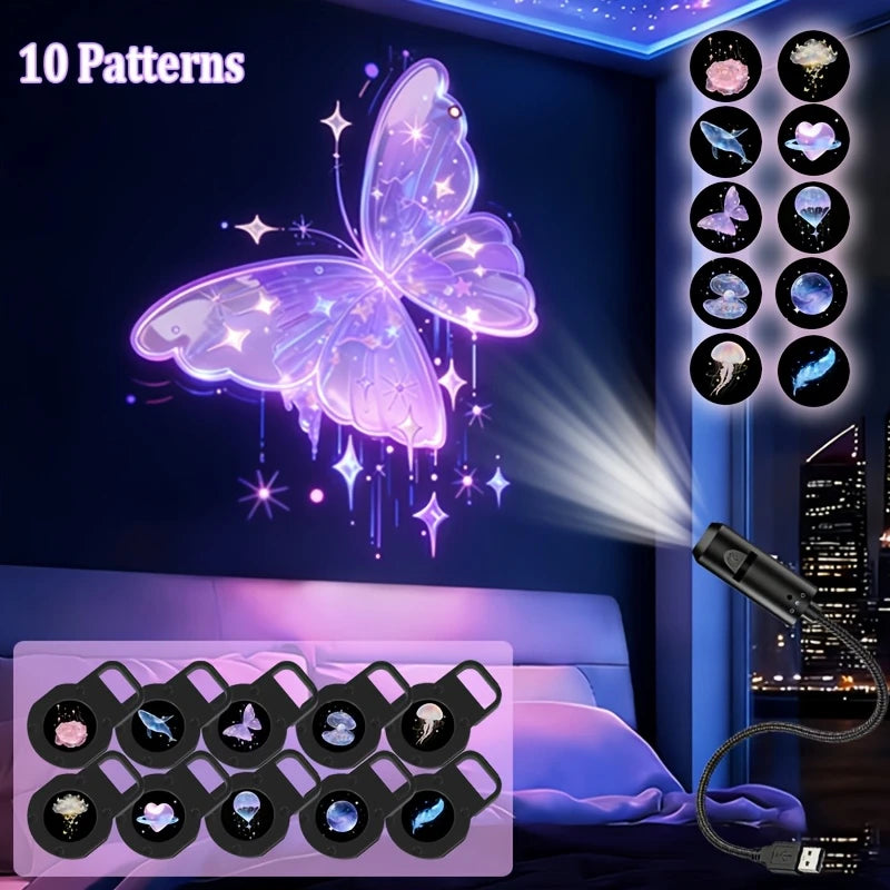 LED USB Projector Light 1/3/6pcs Projection Patterns-Adjustable Whale Butterfly Star Night Light Christmas Halloween Decoration