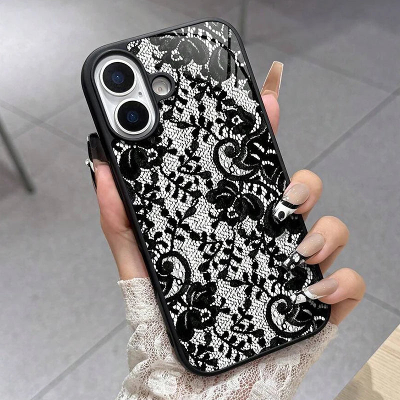 For iPhone 18 17 16 15 14 13 12 11 Pro Max Plus Case Exquisite Lace Pattern Silicone Cover For iPhone Air 16E XS X XR Soft Funda