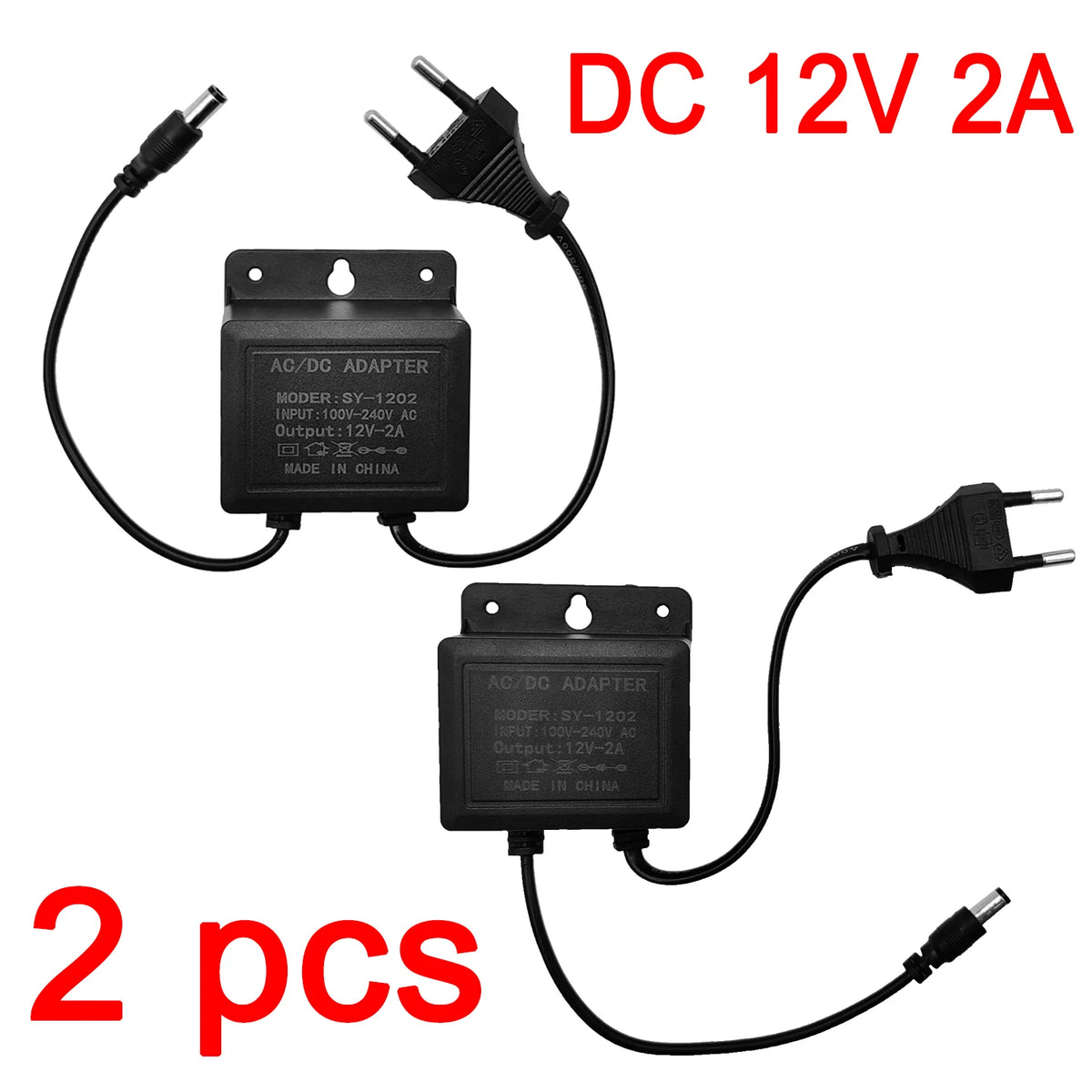 2pcs DC12V 2A EU Plug Power Adapter Waterproof Black For CCTV Security Surveillance AHD Camera Charger NVR DVR Input AC100V-240V