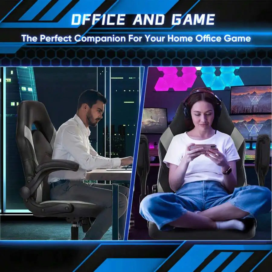 Big And Tall Office Desk Leather Gaming Computer Chair With Adjustable Swivel Task And Flip-Up Arms For Adults