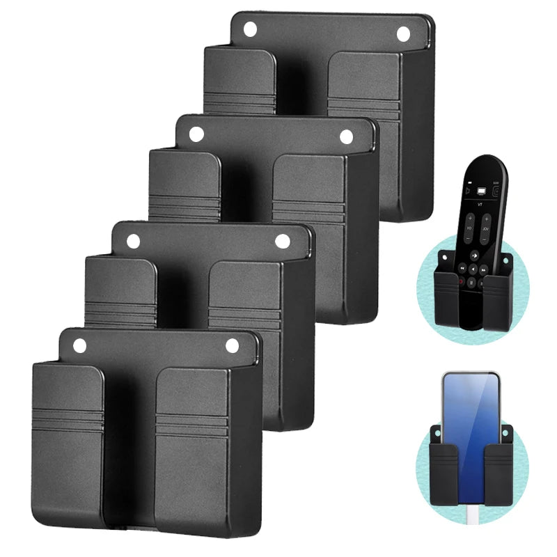 Punch Free Wall Mounted Remote Control Holder Phone Charging Organizer