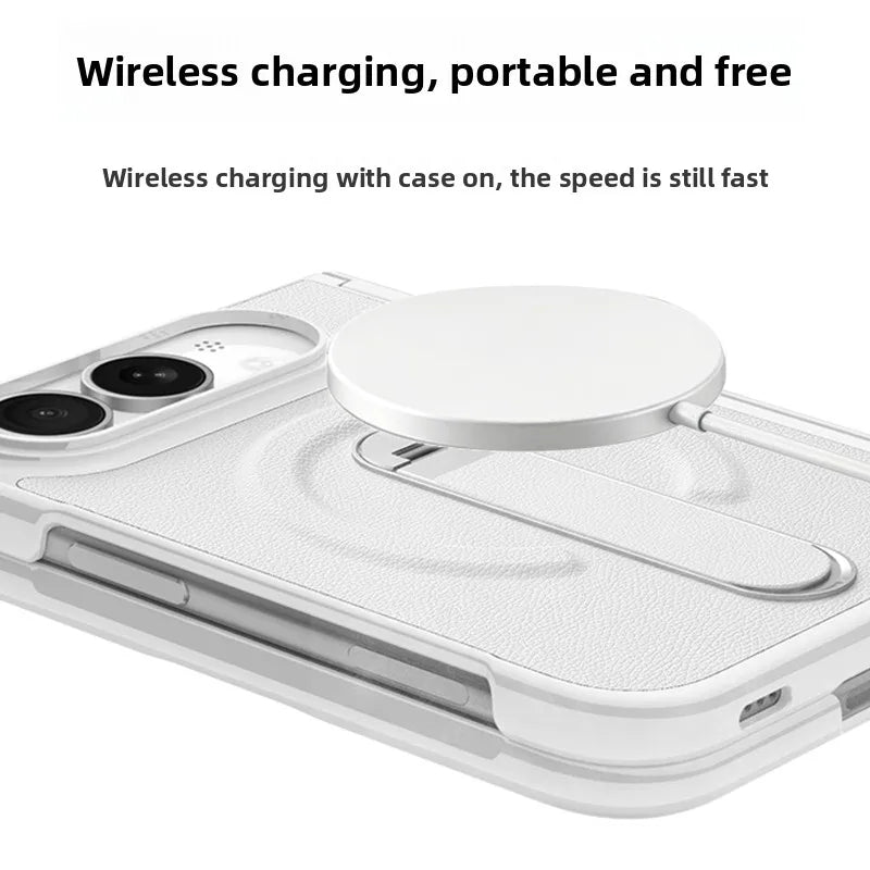 Metal Holder for Magsafe Magnetic Hinge Protection Phone Case for IPhone Duo Fold with Protective Film Leather Kickstand Cover