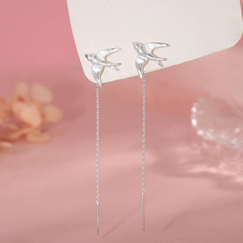 New Swallow Bird Girl Drop Earrings Cute Animals Chinese China Chic Tassel Dangle Earrings Women's Fashion Jewelry Accessories