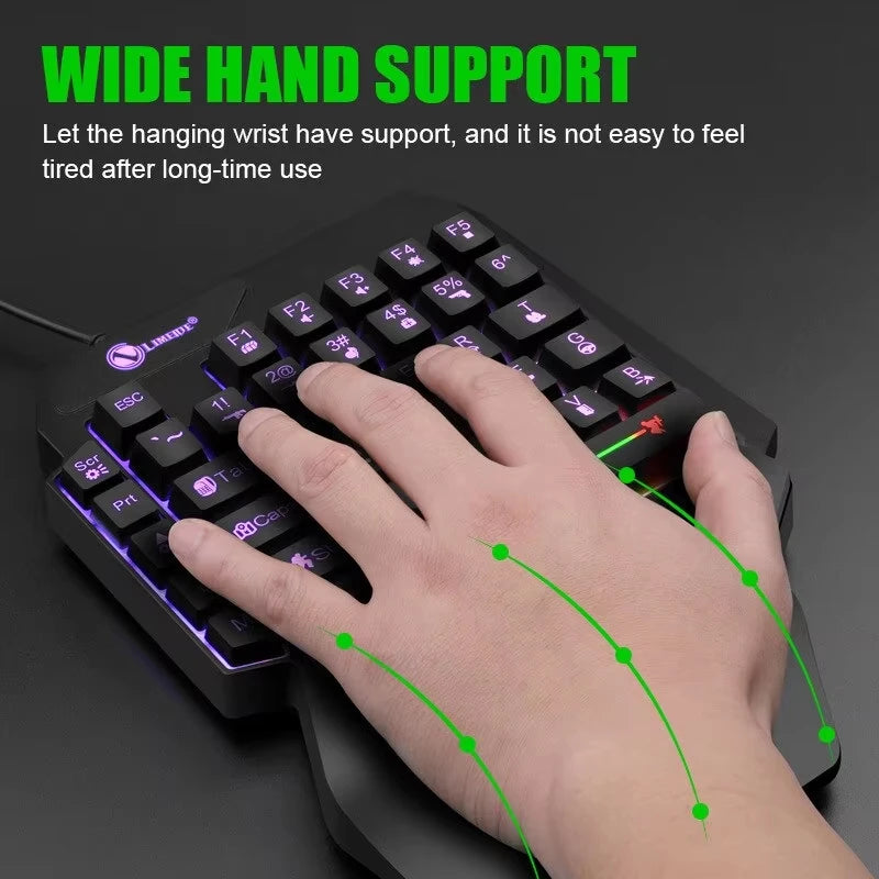 Teclado para juegos de una sola mano de 35 teclas, mini teclado USB ultradelgado con retroiluminación con cable para laptop, PC de escritorio, smartphone