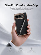 For Apple iPhone Duo case, delicate electroplated edges paired with a finely textured back panel, pen groove design
