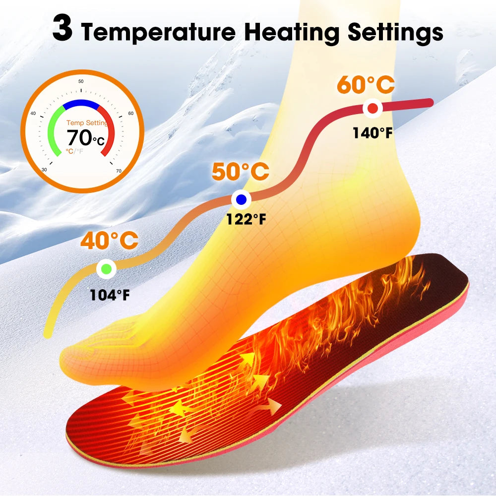 Electric Heated Insoles Anti Stress Safe Foot Warming Pad APP-Controlled Cut-to-Fit for Winter Outdoor Camping Skiing Shoe Pads