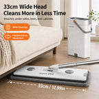 Joybos Ultra-Slim Flat Mop and Bucket System, Hands-Free Wash & Dry Floor Mop Set with 2 Microfiber Pads, 360° Swivel Mop with Squeegee Edge for Hardwood Tile Laminate