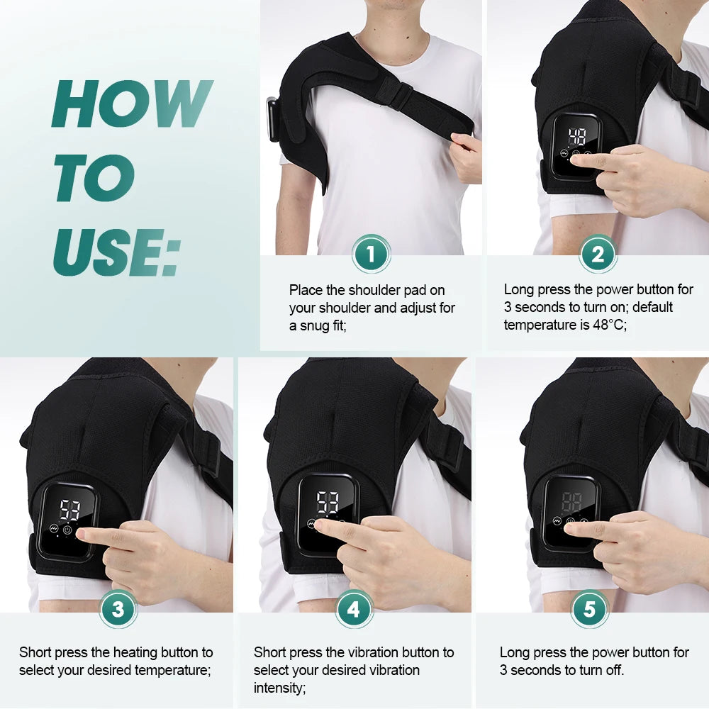 Electric Heating Shoulder Knee Massager with 3 Levels Vibration Muscle Relax Belt for Arm Enlarge Size for Shoulder