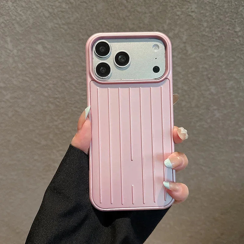 Luxury Striped Luggage Texture Phone Case For IPhone 18 17 16 15 14 13 Pro Max Shockproof Titanium Glossy Color Bussiness Cover