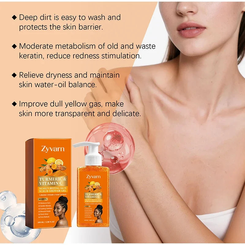Turmeric Orange Vitamin C Body Wash Fresh Fragrance Shower Gel Moisturizing Brightening Exfoliating Deep Cleaning Smooth Skin