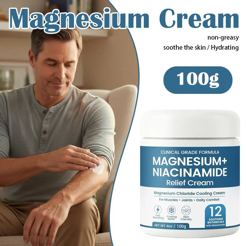 Magnesium Niacinamide Relief Body Cream, Magnesium Cream Cooling Formula, Lightweight, Non-greasy