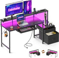 Coleshome gaming desk with LED, 140x48 cm, black, cloth drawers, 2 sockets and 2 USB ports, Home Office monitor stand
