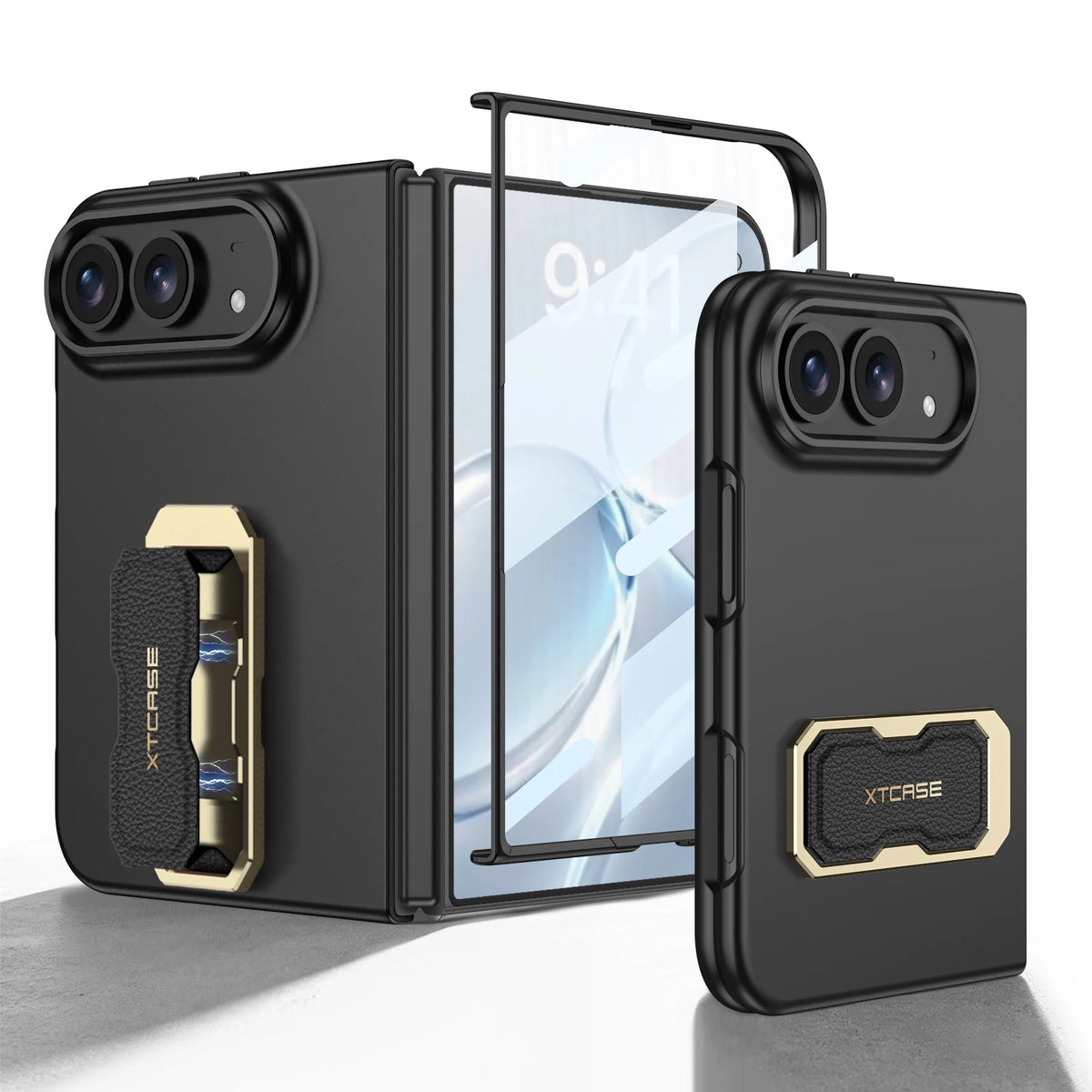 For iPhone Duo foldable phone case with wrist strap, stand, and screen protector all-in-one  For iPhone Duo