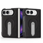 For Magsafe For iPhone Duo Case Luxury Matte Leather Magnetic Rotating Ring Holder Shockproof Protection Back Cover Accessories