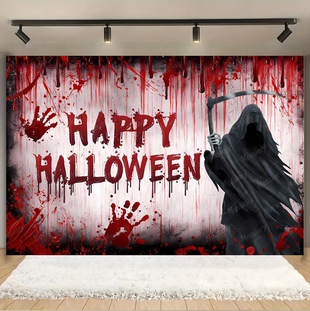 Horror Halloween Photography Background Moon Night Castle Forest Pumpkin Lantern Skeleton Family Party Photo Backdrop Decoration