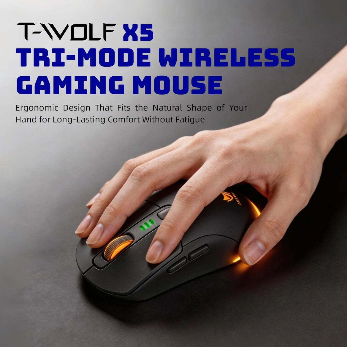 Tri Mode Gaming Mouse Wireless RGB Backlit 12800 DPI 2.4G Bluetooth Type-C Rechargeable Red Ergonomic 1000Hz