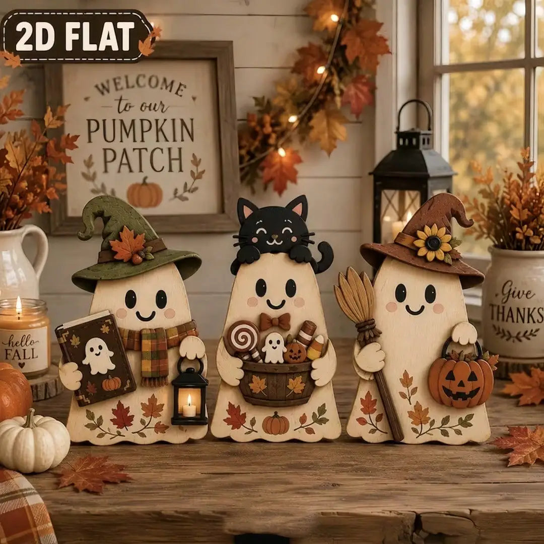 Wooden Autumn Three-Piece Decorative Ornaments, Cute Autumn Shelf Decorations, Suitable for Halloween, Christmas, Thanksgiving Table Decorations, Office Desk, Living Room, Dining Room Decorations, Home Decor, Party Decoration