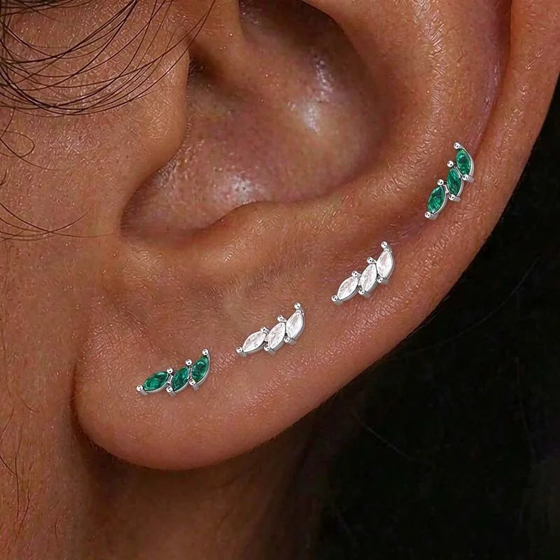 Luxury Green Crystal Zircon Leaves Stud Earrings for Women Fashion Gold Color Geometric Piercing Earring Bride Wedding Jewelry