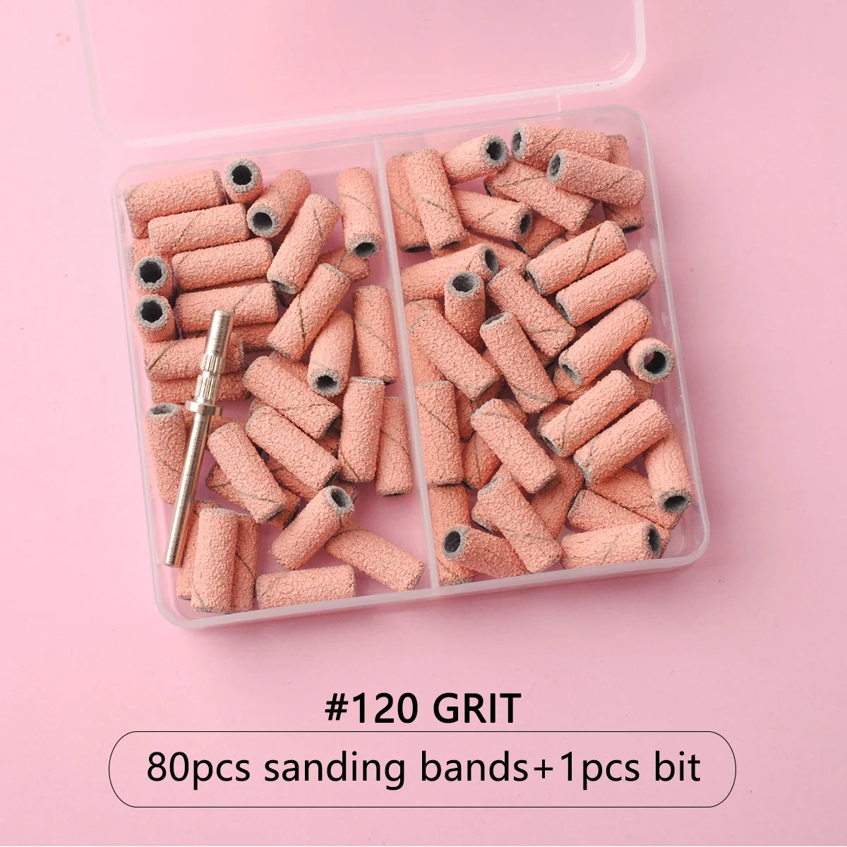 80pcs/box Pink 3.1mm Mini Sanding Bands Kits Nail Drill Bits Mandrel Sets Electric Manicure Accessories Tool Dead Skin Remover