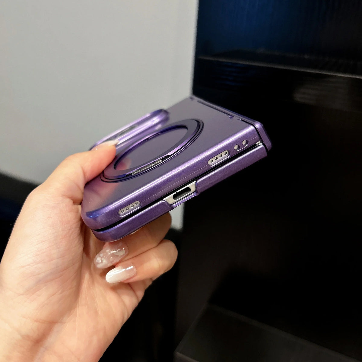 For iPhone 18 DUO Magnetic 360 Bracket Case for iPhone DUO 18 Fold Metallic Paint Spring Axis Protection Wireless Charging Cover