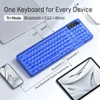 Transparent Wireless Gaming Keyboard, Tri‑Mode 2.4G/BT/USB‑C, 99‑Key 1800 Compact Layout, RGB Clear PC Keycaps, Mechanical‑Like Typing Feel for Office & Desk Setup