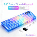 Transparent Wireless Gaming Keyboard, Tri‑Mode 2.4G/BT/USB‑C, 99‑Key 1800 Compact Layout, RGB Clear PC Keycaps, Mechanical‑Like Typing Feel for Office & Desk Setup