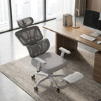 Ergonomic Office Chair High Back Mesh with 2D Adjustable Headrest Retractable Footrest 66° Rotating 2.6' Lifting Thick Sponge Seat Lumbar Support Quiet Swivel Casters for Home Office