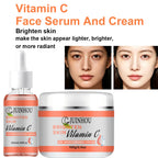 JUINHOU Vitamin C Skin Care Serum Cream Set Brighten Moisturizing Oil-Control Improve Uneven Skin Tone For Dull Skin Daily Care