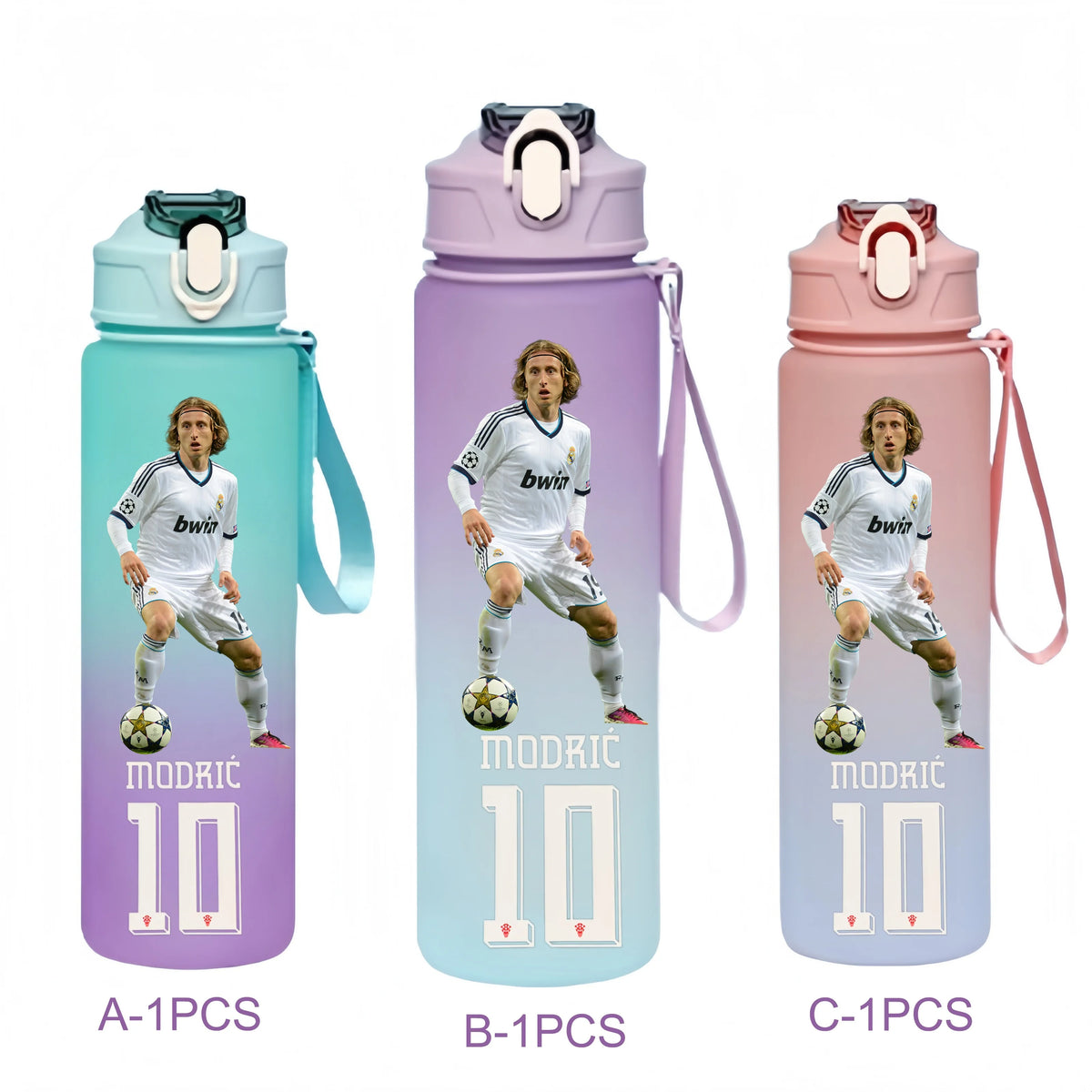 750ML Messi Modrić Neymar Football Star Straw Water Cup Portable Fitness Drink Bottle Kettle Leakproof Drinkware Fans Gifts