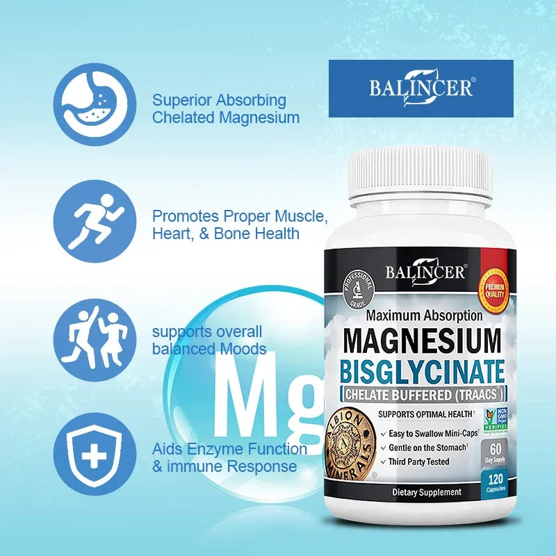 Magnesium Bisglycinate 400 Mg - 120 Vegetarian Capsules - Supports Muscle, Joint and Heart Health