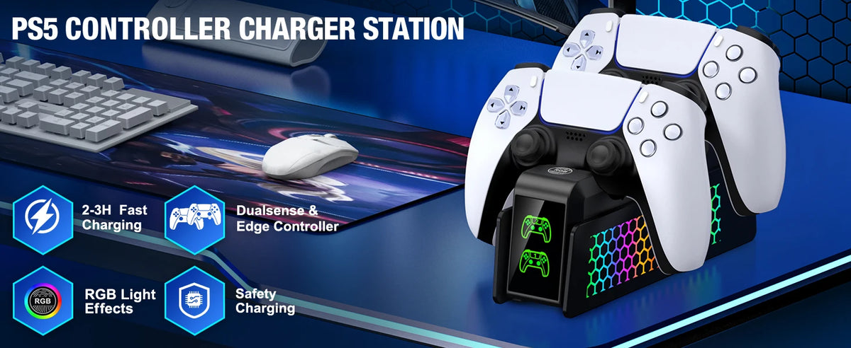 Bee's Nest For PS5/PS5 Slim/PS5 PRO BEBONCOOL FC401 Dual Fast Controller Charger For PS5 DualSense/DualSense Edge Gamepad