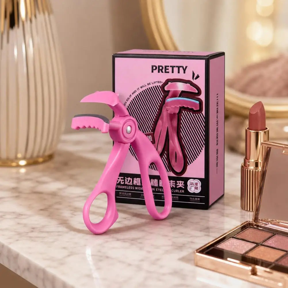 PRETTY Frameless Eyelash Curler Wide Angle Lash Curler with Comb Teeth Silicone Pad No Pinching Makeup Tool for Women