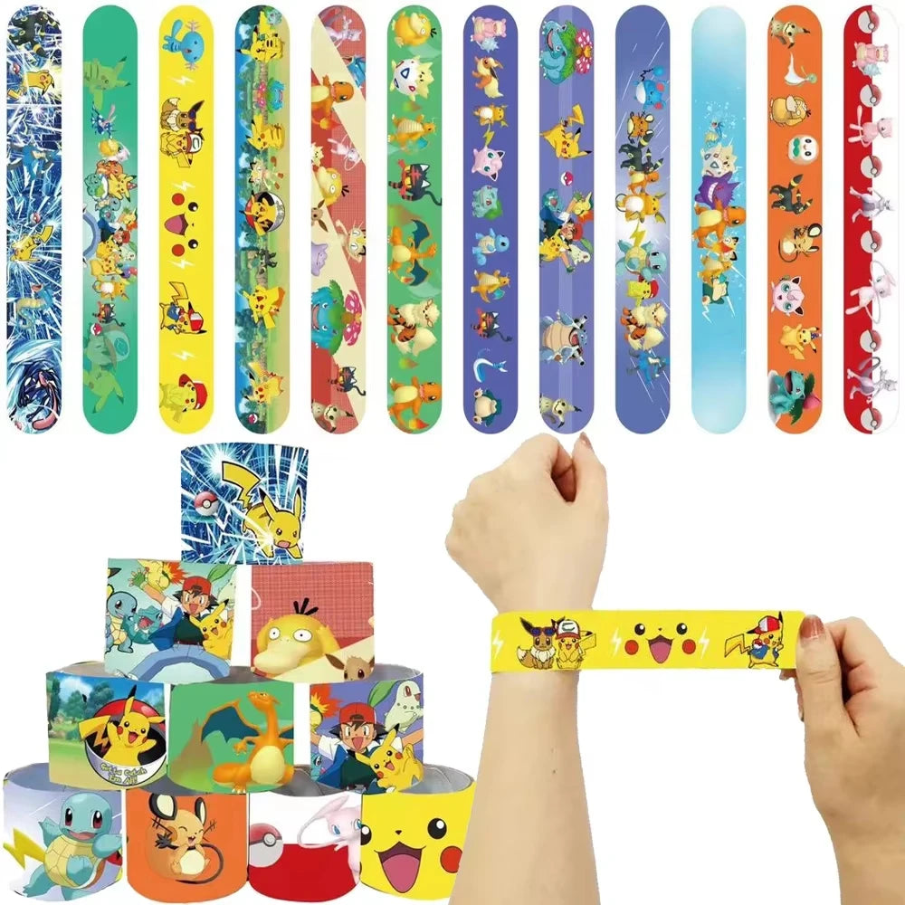 PokeMoned Theme Party Favors Slap Bracelets Stickers Keychain Party Gifts Goodie Bag Stuffers Fillers Birthday Party Decorations