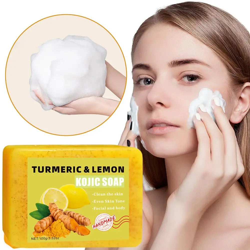 Turmeric Kojic Acid Lemon Soap Bar, Soap Bar Brighten Even Skin Vitamin E, Gentle Lemon Soap For Face,Body Wash