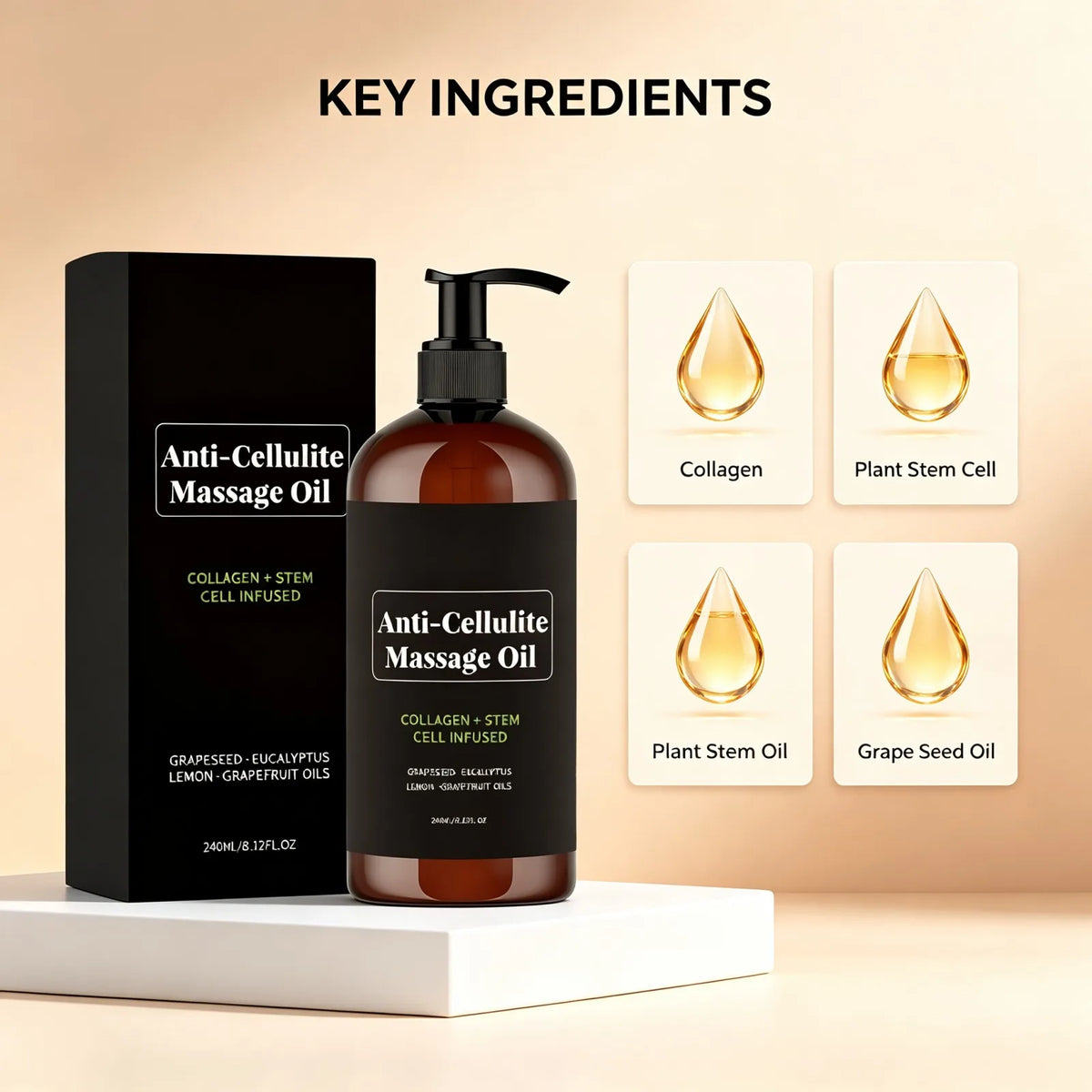 Anti-cellulite Body Massage Oil Natural Plant Essential OilRelaxing Soothing Moisturizing Skin Care Lightweight Non Greasy 240ml