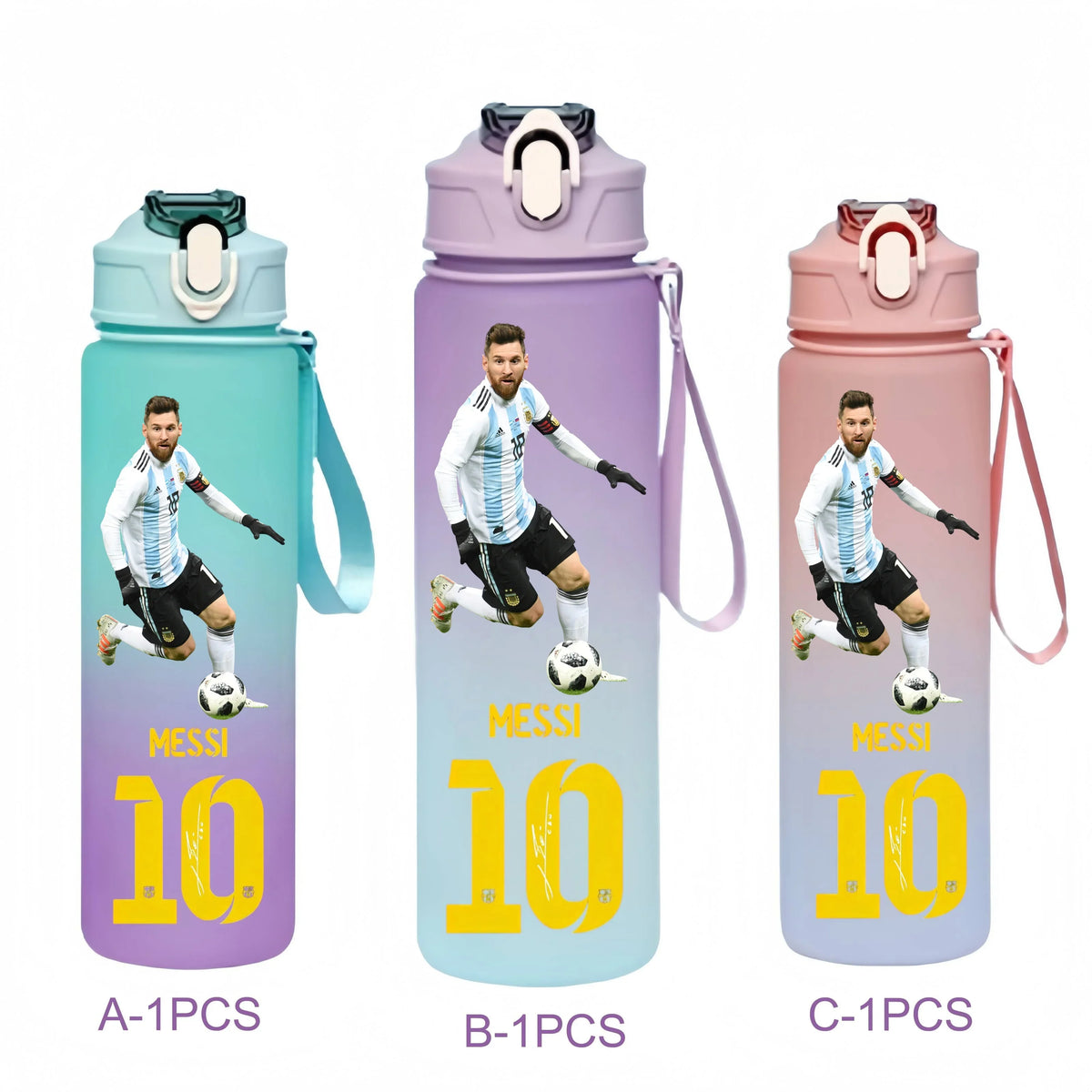 750ML Messi Modrić Neymar Football Star Straw Water Cup Portable Fitness Drink Bottle Kettle Leakproof Drinkware Fans Gifts
