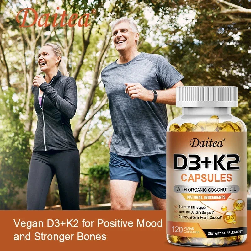 Vegan Vitamin D3 K2 Capsules - Organic Coconut Oil - Daily Supplement for a Healthy Immune System & Bones Gluten & Soy Free