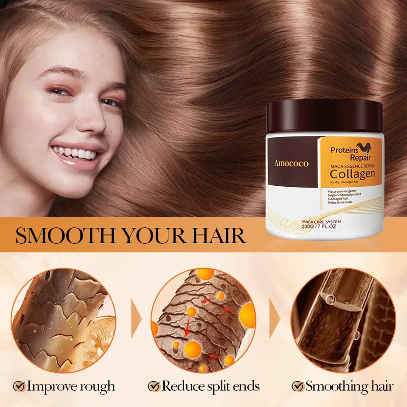 Amococo 2pcs Hair Mask 200g Each Protein Collagen Hair Mask for Dry Hair Deep Conditioning Moisturizing Hair Treatment Mask Nourishing Hair Care Mask for Women Salon Hair Care