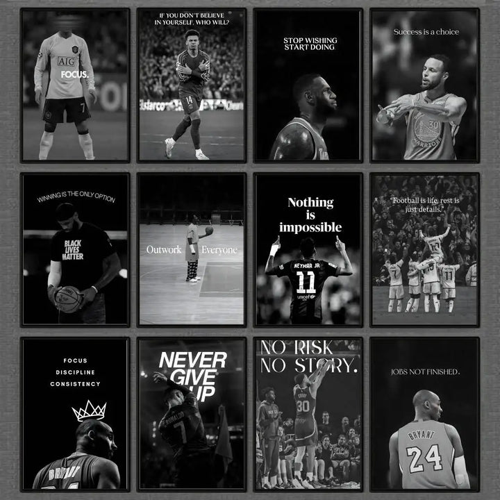 Athlete Inspirational Quotation Poster Home Gym Football Basketball Prints Wall Stickers Paintings for Home Living Room Decor