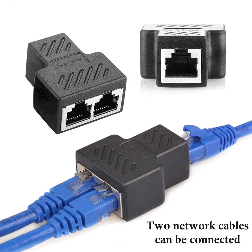 One To Two Adapter For Ethernet Cable Splitter Rj45 8P8C PC Version Simultaneous Internet Access IPTV Broadband Three Way Conn