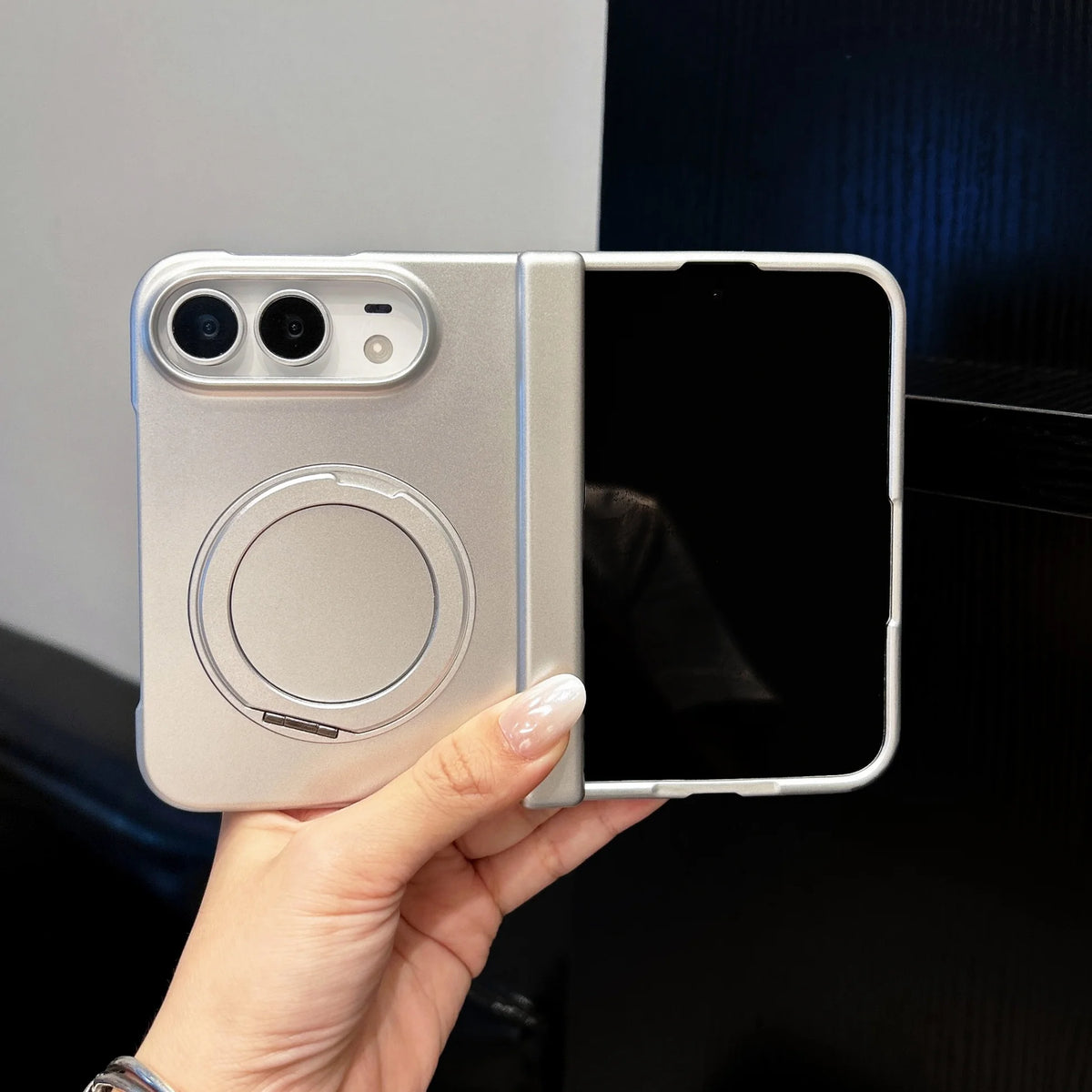 For iPhone 18 DUO Magnetic 360 Bracket Case for iPhone DUO 18 Fold Metallic Paint Spring Axis Protection Wireless Charging Cover