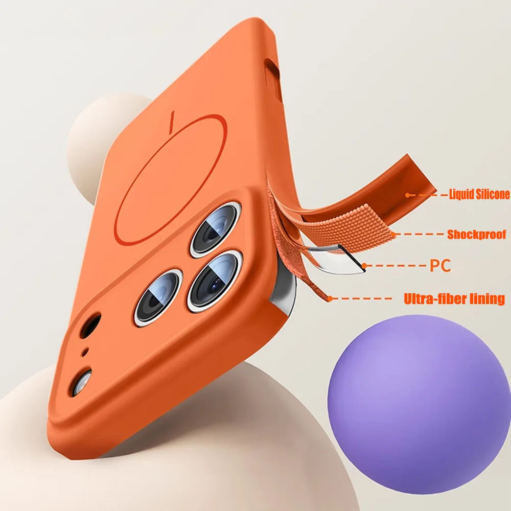 For Magsafe Liquid Silicone Phone Cases For iPhone 18 17 16 15 14 13 12 Pro Max Plus Air Case Magnetic Wireless Charging Cover