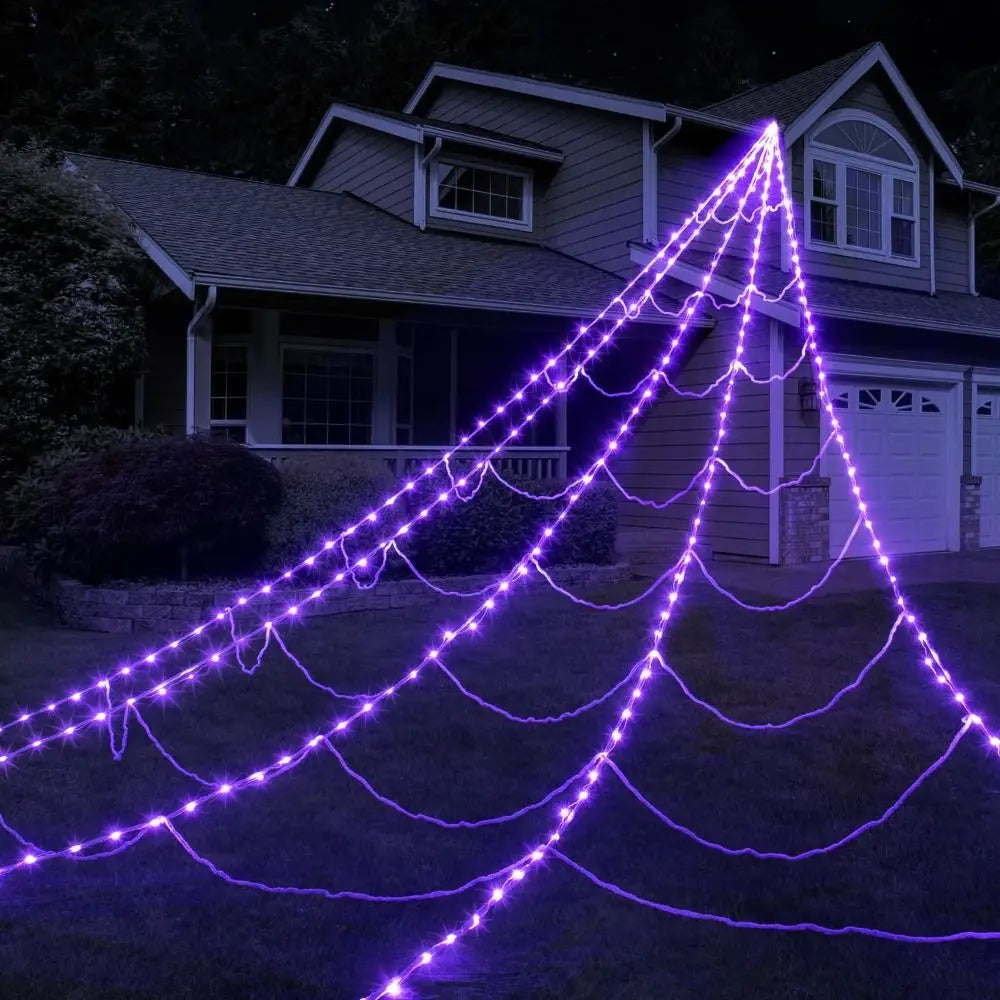 8 Modes Halloween Spider Web Lights Glow Waterproof Luminous Halloween Spider 5m Triangle Scary Giant Spider Bar