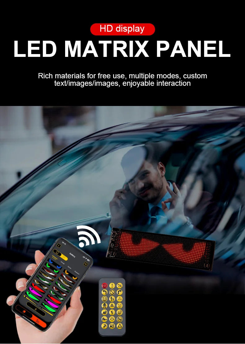Multifunctional Bright Devil Eyes LED Light for Car Windshield Flexible Programmable Scrolling LED Display Bluetooth APP Control