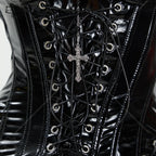 Meowcos Miss Misa Cosplay Costume Women  Halloween Gothic  Black Lace-up Corset Top and Skirt with Net Stockings and Sleeves