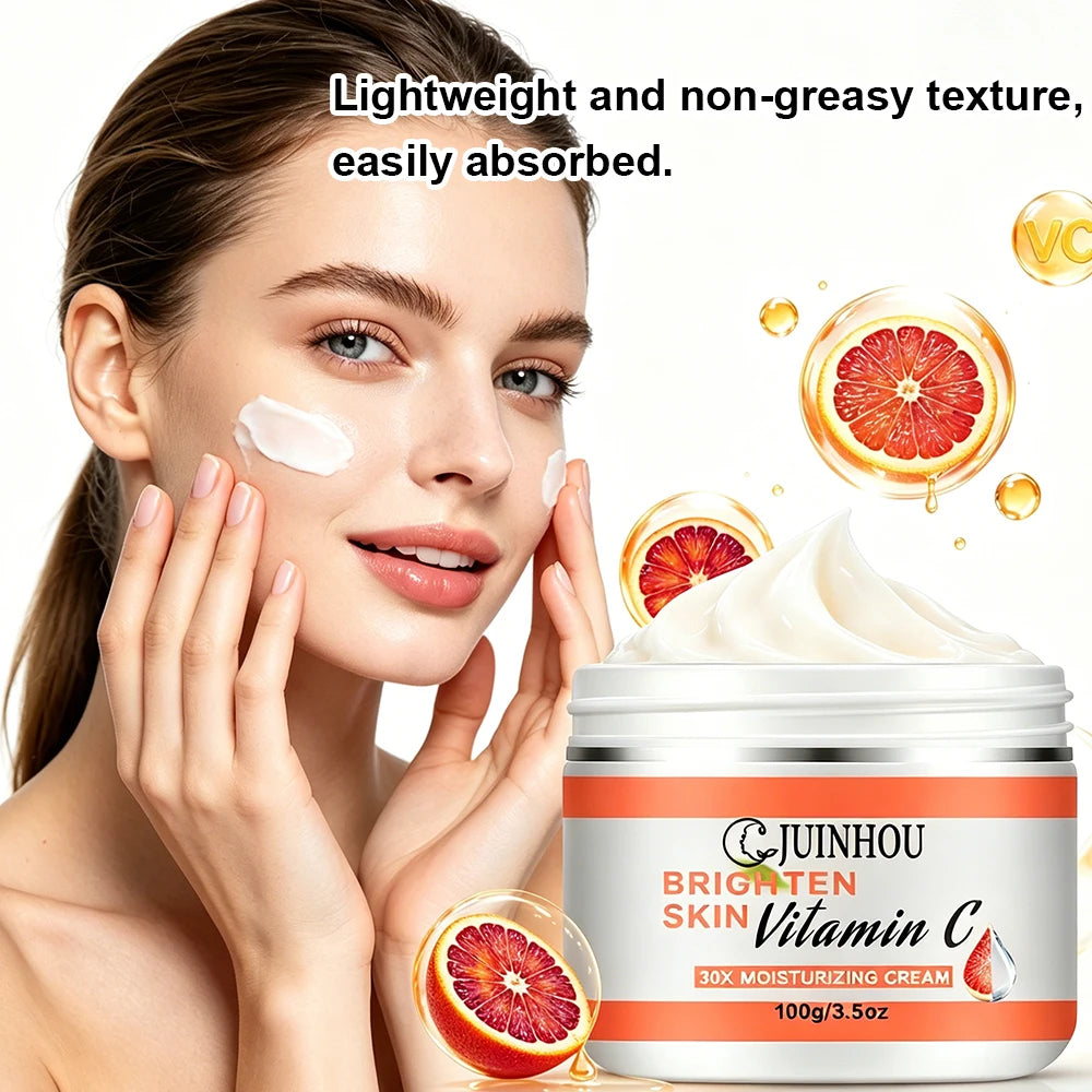 JUINHOU Vitamin C Skin Care Serum Cream Set Brighten Moisturizing Oil-Control Improve Uneven Skin Tone For Dull Skin Daily Care