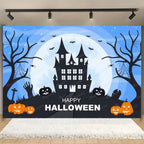 Horror Halloween Photography Background Moon Night Castle Forest Pumpkin Lantern Skeleton Family Party Photo Backdrop Decoration
